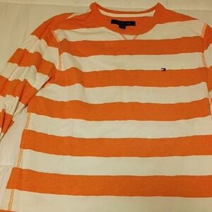 Tommy Hilfiger Orange and White Striped Long Sleeve Shirt